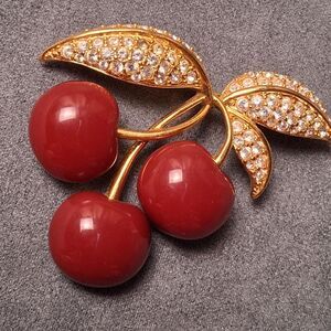 Joan Rivers Cherry Cluster Brooch Vintage Cherries Pin